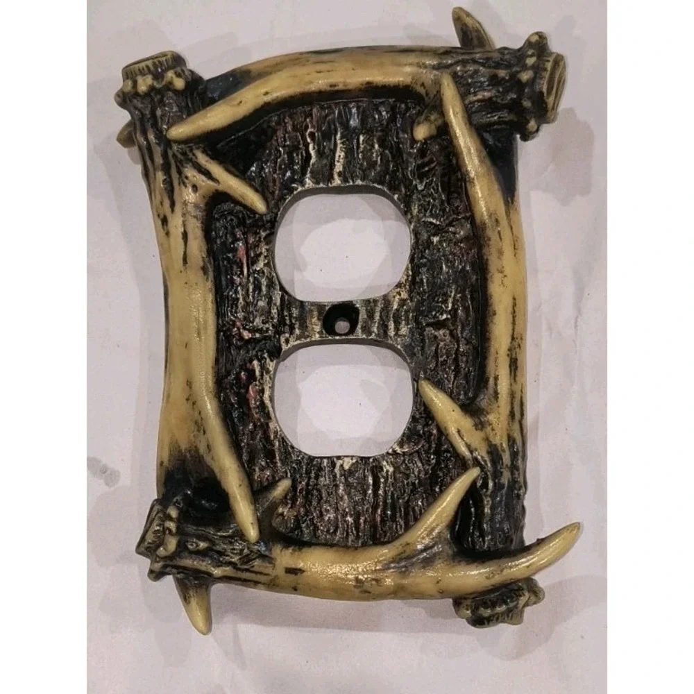 Deer Antler single Outlet Plug Plate Cover Rustic Faux Wood Cabin Lodge Decor